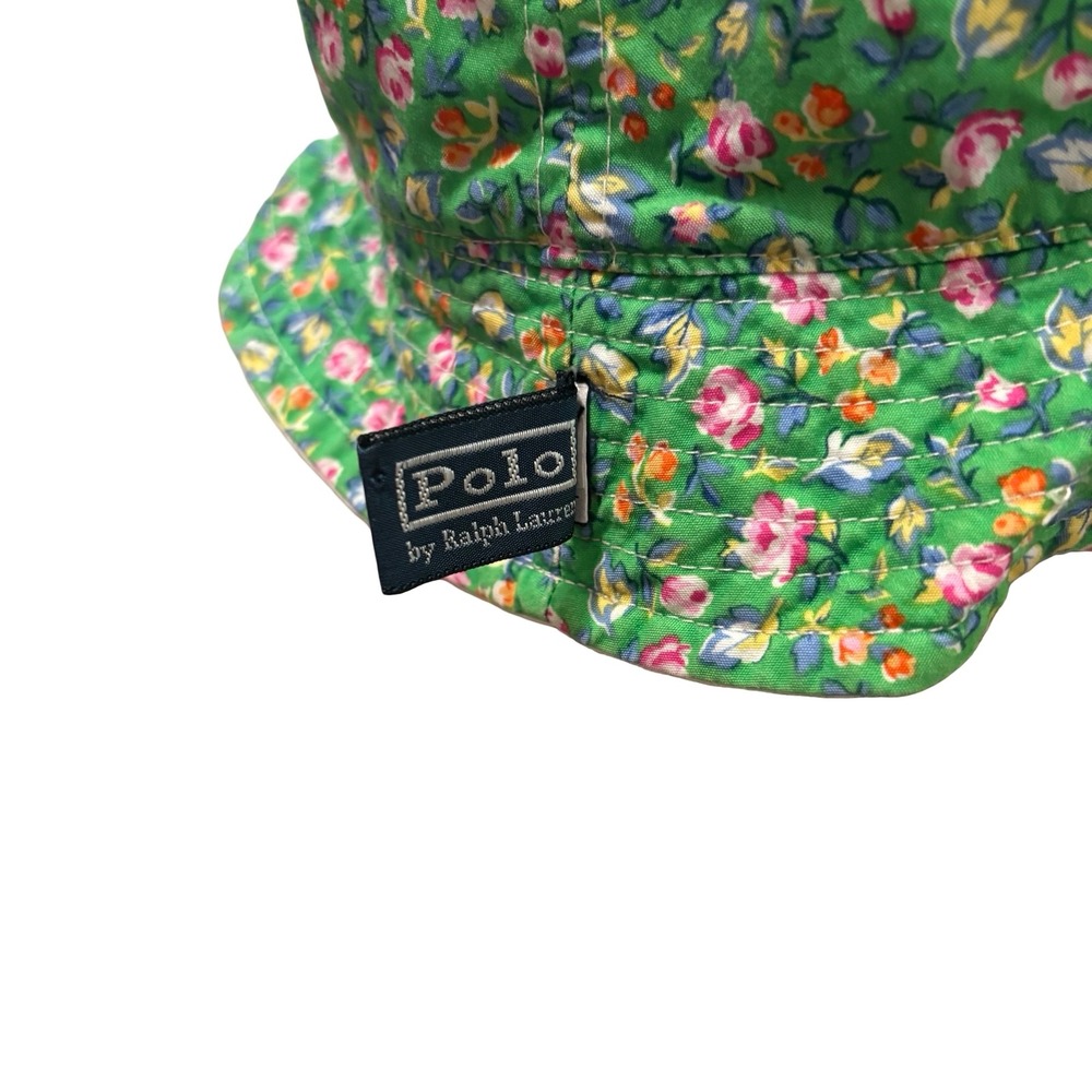 Polo Ralph Lauren Reversible Bucket Hat Green Floral Pony White Cotton Men OS - Picture 4 of 9